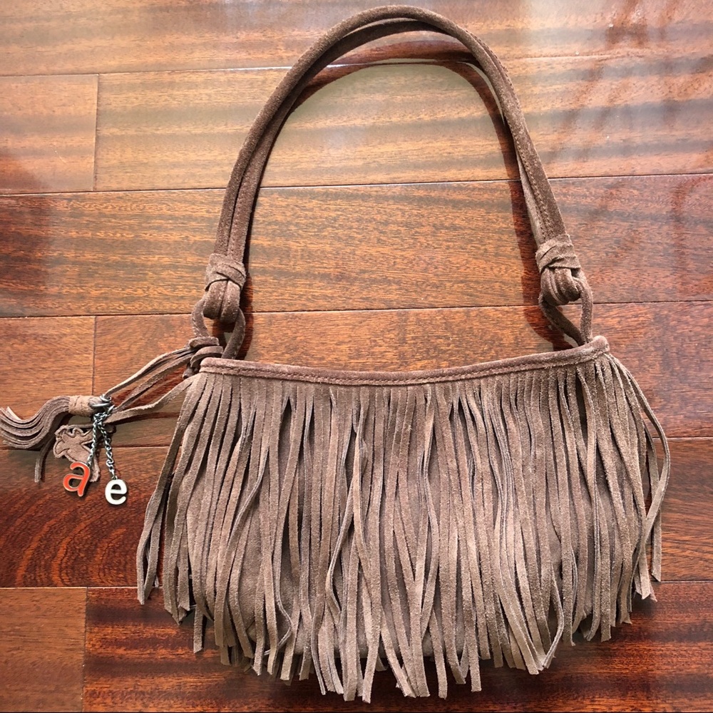 American Eagle brown fringe suede purse